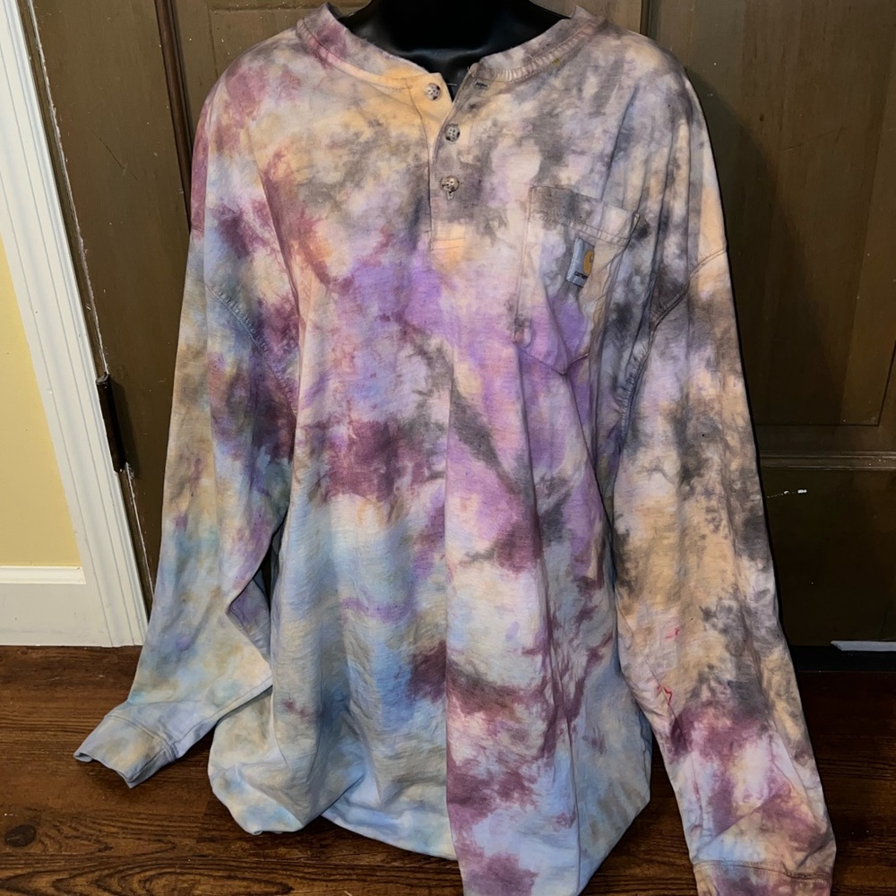 Carhartt Henley Multicolor Custom Tie Dye Long Sleeve Shirt Size 2XL - Picture 3 of 9
